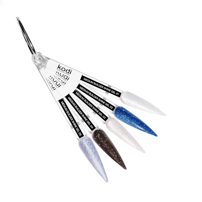 Farbpalette der Modelliergele Medium Builder Shine Gel, Stiletto (5 Tips)